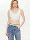 BSB Damen Crop Top Baumwolle Ärmellos Off White