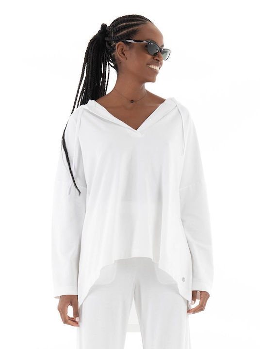 Deha Women's Blouse Long Sleeve with Hood White