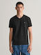 Gant Men's Short Sleeve T-shirt with V-Neck Black