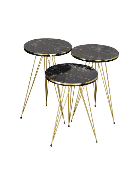 Round Side Table Wakmi Black Marble 3pcs L33xW33xH55cm