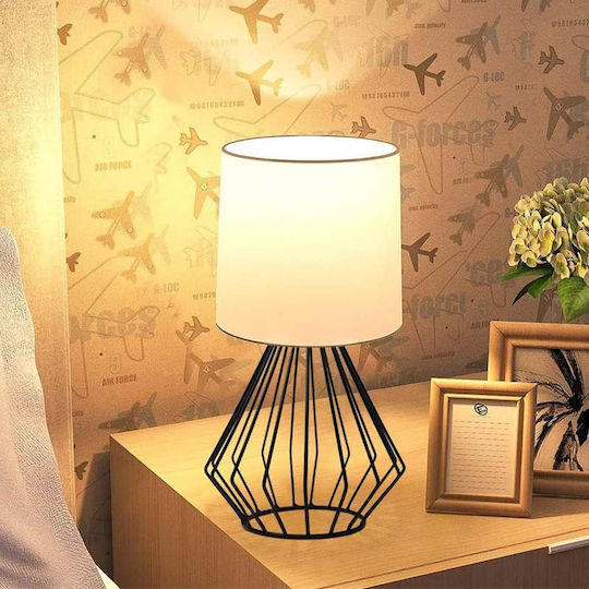 Megapap Aldo Metal Table Lamp for Socket E27 with White Shade and Black Base