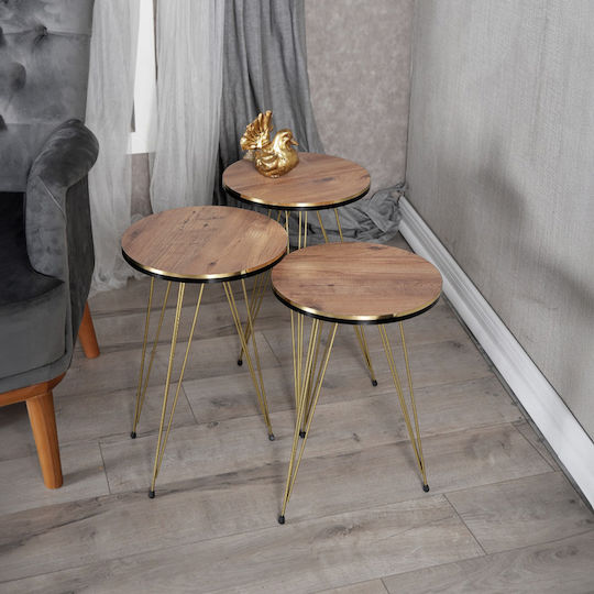 Кръгла Помощна маса Wakmi Дървена Melamine-gold Ш33xД33xВ55см.