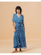 Sommer Maxi Kleid mit Wickel Blau