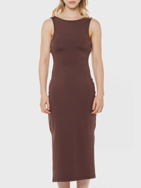 Superdry Midi Dress with Slit Brown