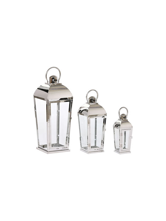 Home Esprit Glass Lanterns Set Silver 23x23x60cm 3pcs