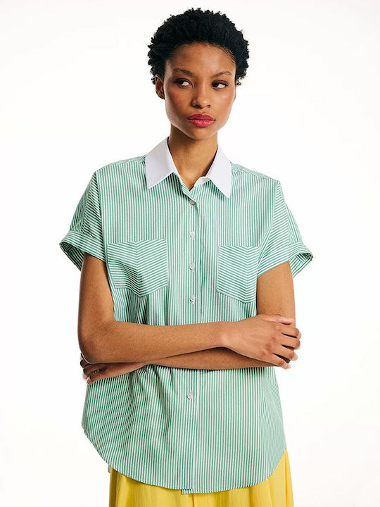 Women's Striped Short Sleeve Shirt Green