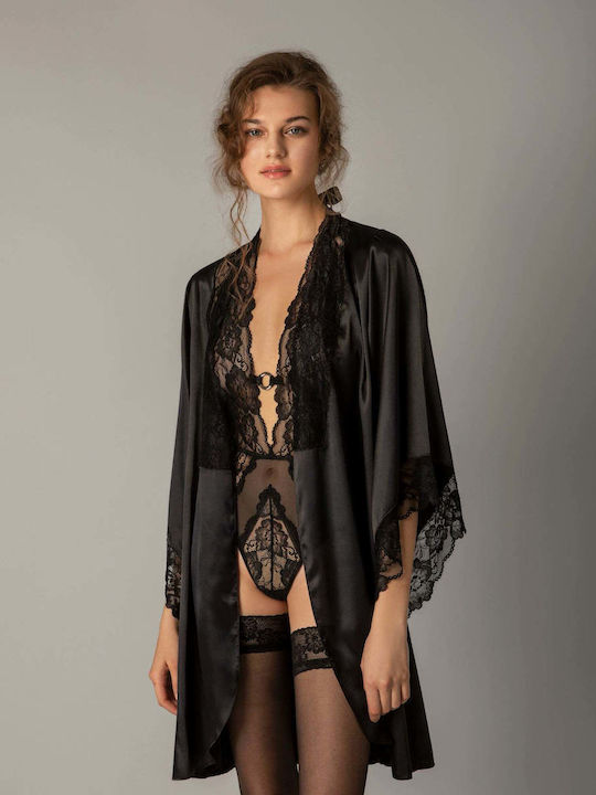 Milena by Paris Summer Women's Satin Robe Black