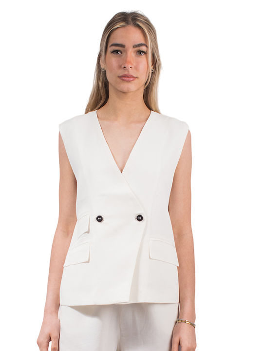 4tailors Women's Vest with Buttons white