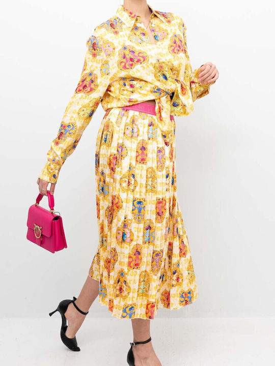 Versace Plisse Tape Denim Midi Rock Mehrfarbig