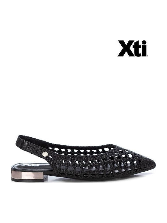 Synthetic Leather Pointy Ballerinas With strap Black