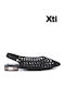 Synthetic Leather Pointy Ballerinas With strap Black