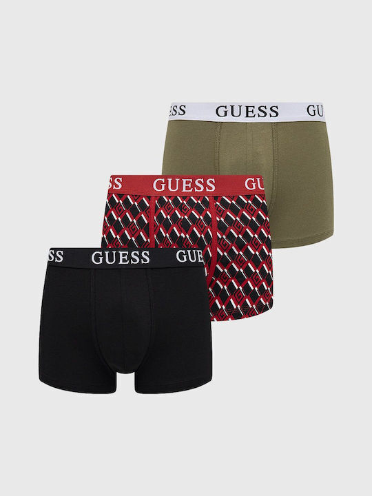 Guess Boxeri pentru bărbați Black/red/olive cu modele 3Pachet