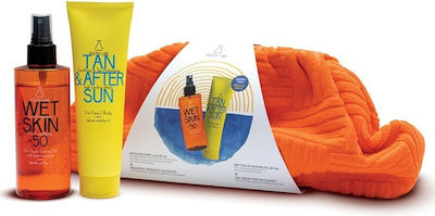 Youth Lab. Value Set Wet Skin Sun Protection SPF50 Dry Oil All Skin Types 200ml & Δώρο Tan & After Sun Face & Body Lotion 150ml Orange Set mit Sonnenmilch für den Körper, Bräunungsöl & Kulturbeutel