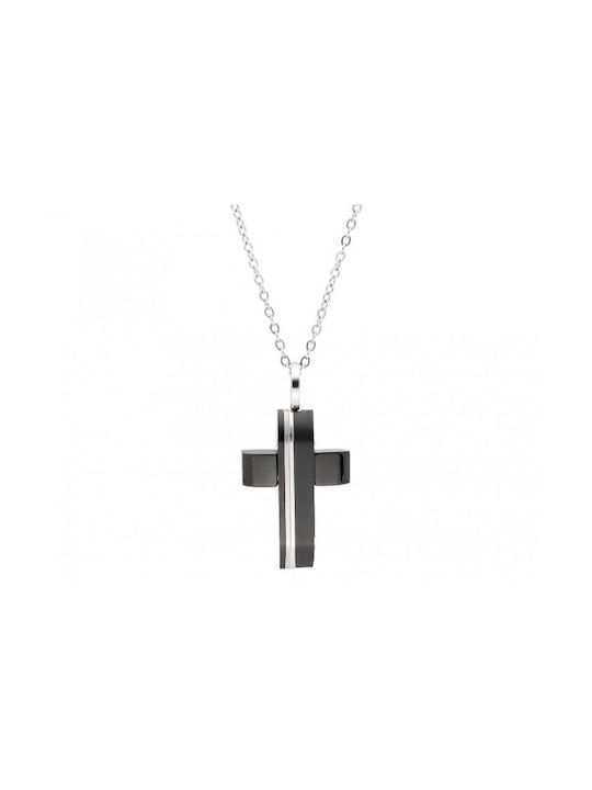 Liska Black Men's Cross from Steel with Chain