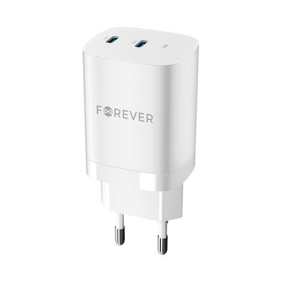 Forever Ladegerät ohne Kabel GaN mit 2 USB-C Anschlüsse 35W Stromlieferung Weißs (TC-05-35CC)