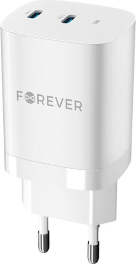 Forever Φορτιστής Χωρίς Καλώδιο GaN με 2 Θύρες USB-C 35W Power Delivery Λευκός (TC-05-35CC)