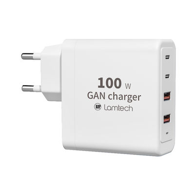 Lamtech Charger Without Cable with 2 USB-A Ports and 2 USB-C Ports 100W Whites (LAM113416)