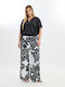 Mat Fashion Femei Satin Pantaloni largi cu Elastic Floral Neagră