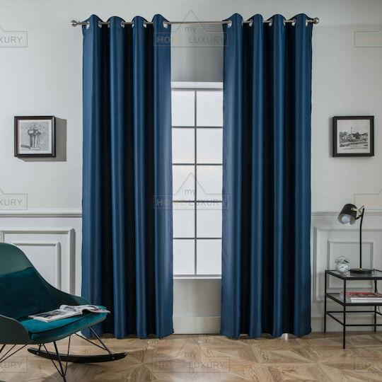 My Home Luxury Curtain with Grommets Dellia Blue 140x265cm