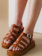 Leder Flache Sandalen für Damen Gladiator Flatforms in Tabac Braun Farbe