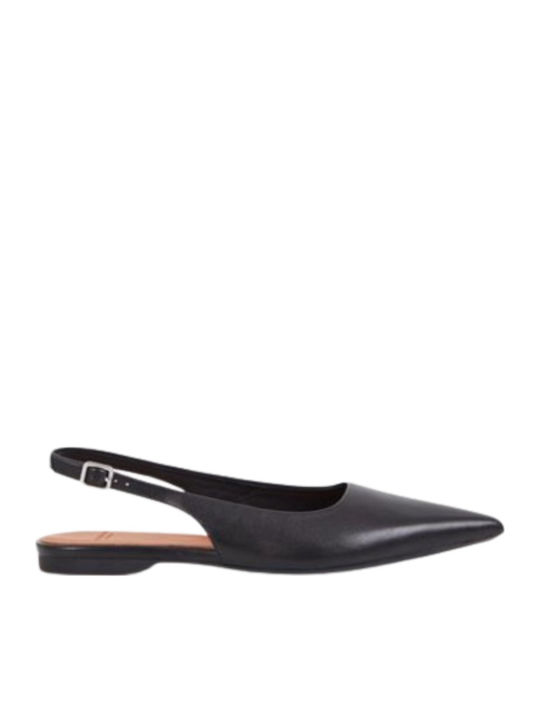 Hermine Leather Pointed Toe Heels with Strap Black
