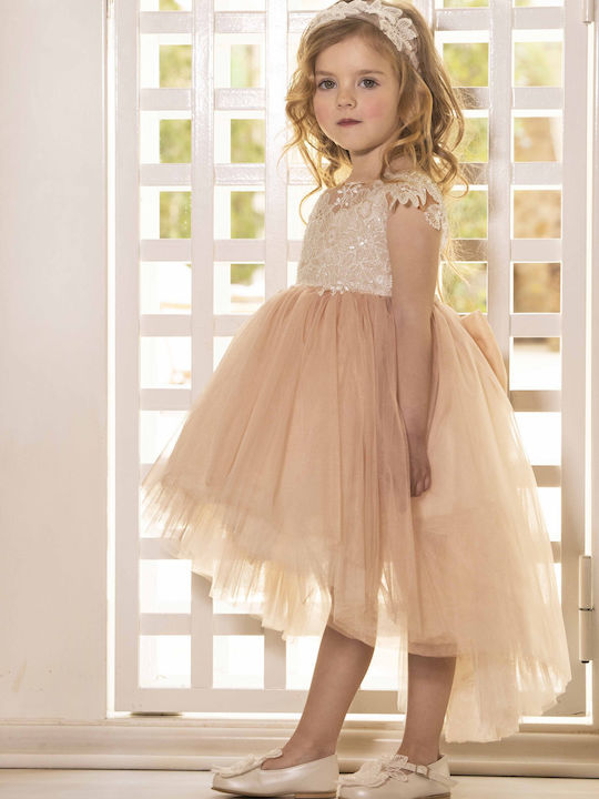 Dolce Bambini Ροζ Βαπτιστικό Σετ Ρούχων με Φόρεμα & Αξεσουάρ Μαλλιών από Δαντέλα 2τμχ