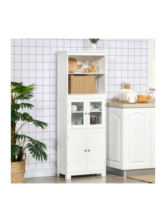 Homcom шкаф с 2 отворени рафта, 2 врати, MDF, стъкло, 60x30x162 см, бял
