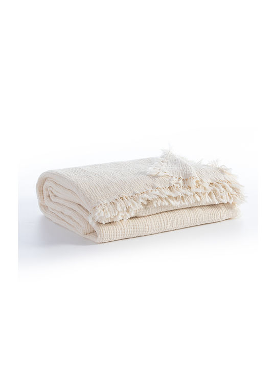 Nef-Nef Apollo Blanket 100% cotton Queen with Fringes 220x230cm. Ecru