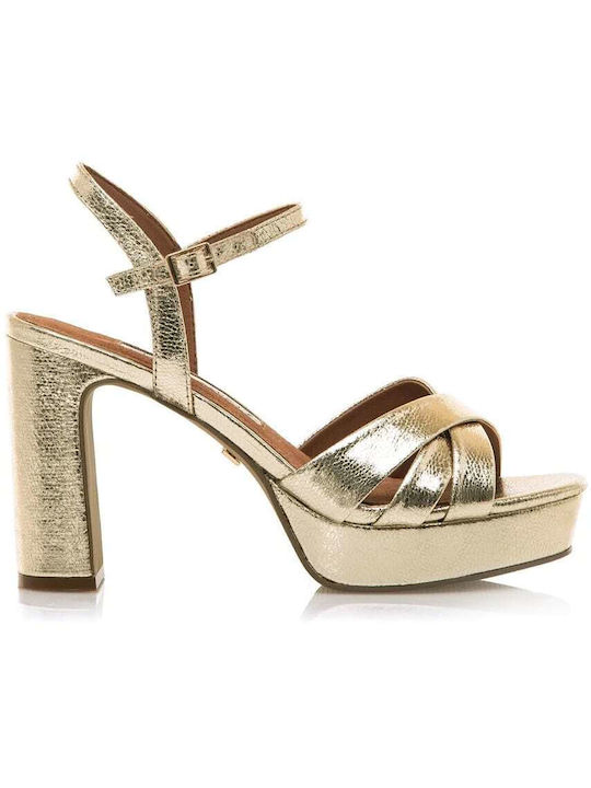 Maria Mare Leather Women's Sandals Gold with High Heel