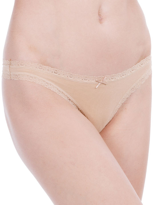 Damen Slip mit Spitze Beige