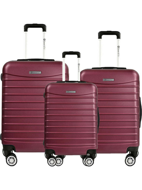 Quasar Model Set of 3 Βαλίτσες Ταξιδιού Σκληρές Burgundy με 4 Ρόδες Σετ 3τμχ