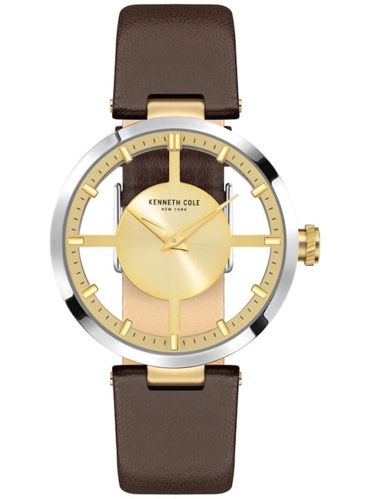 Kenneth Cole Γυναικείο Ρολόι 36mm Μπαταρίας με Καφέ Δερμάτινο Λουράκι