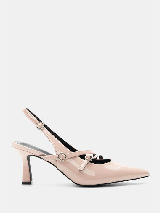 Luigi Synthetic Leather Pointed Toe Pink High Heels with Strap