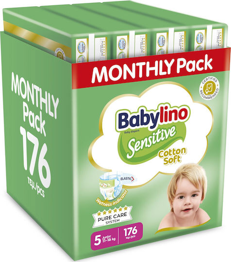 Babylino Tape Diapers Sensitive Cotton Soft Monthly Pack No. 5 for 11-16kg 176pcs