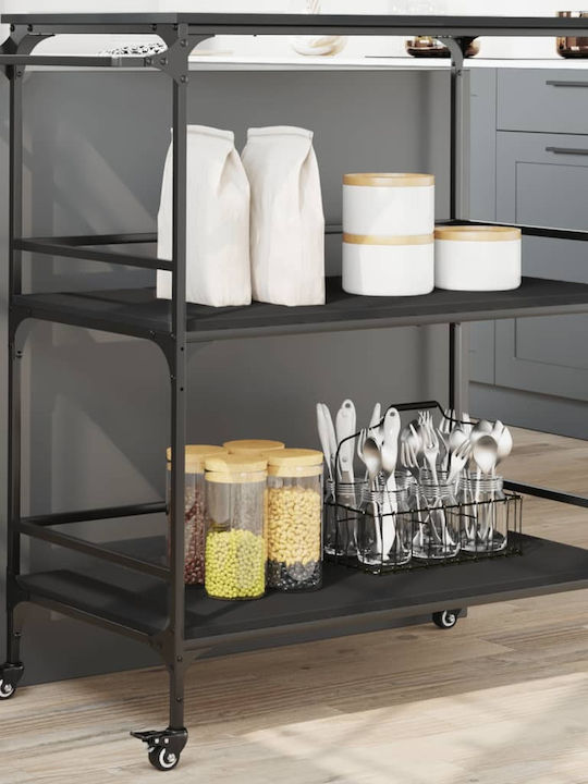 vidaXL Wooden Kitchen Trolley 3 Tiers Black 100...