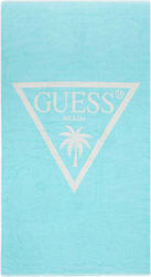 Guess Logo Prosop de Plajă de Bumbac Turcoaz 180x100cm.