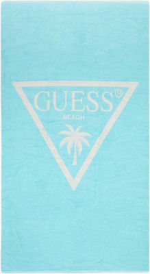 Guess Logo Πετσέτα Θαλάσσης Βαμβακερή Τιρκουάζ 180x100εκ.
