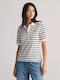 Gant Women's Polo Blouse Short Sleeve Striped Ecru