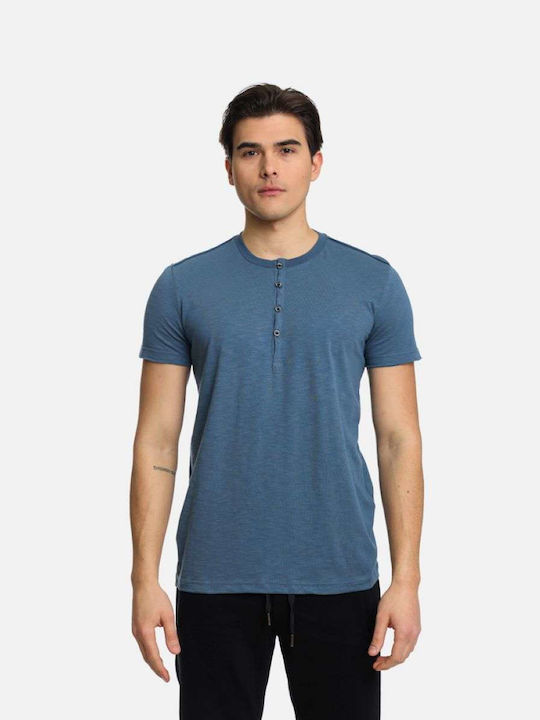 Paco & Co Herren T-Shirt Kurzarm Schaltflächen Blau