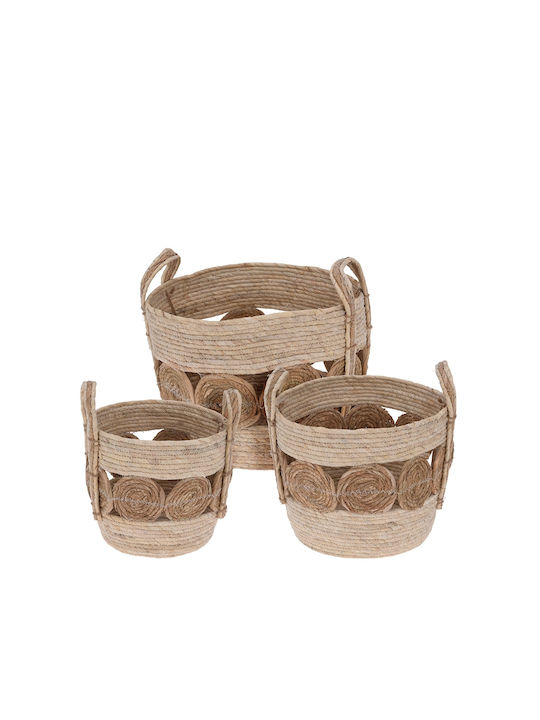 Set of Decorative Baskets Straw with Handles 3pcs H&S Collection