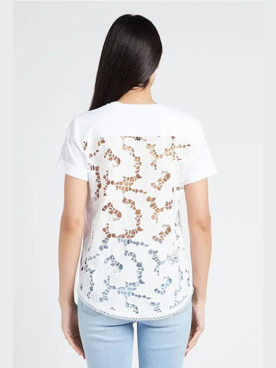 Liu Jo Damen T-Shirt mit V-Ausschnitt White