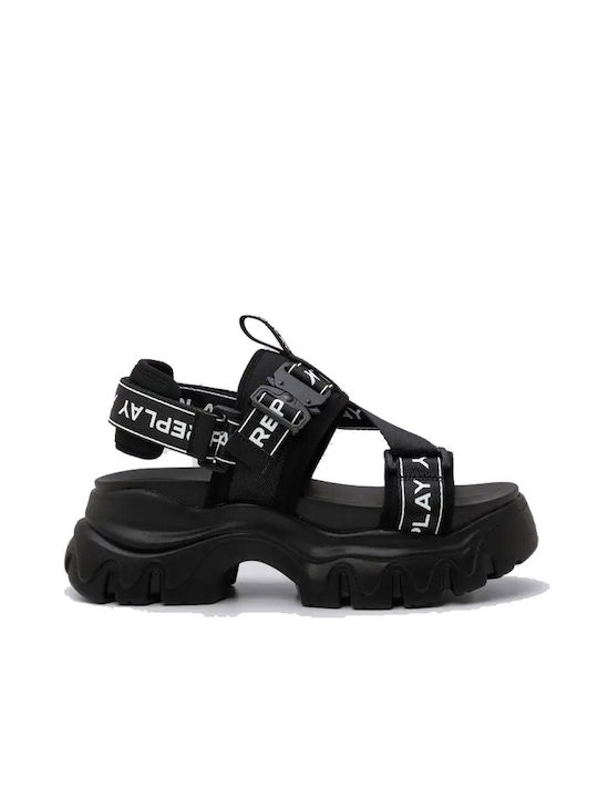 Replay Damen Flache Sandalen in Schwarz Farbe