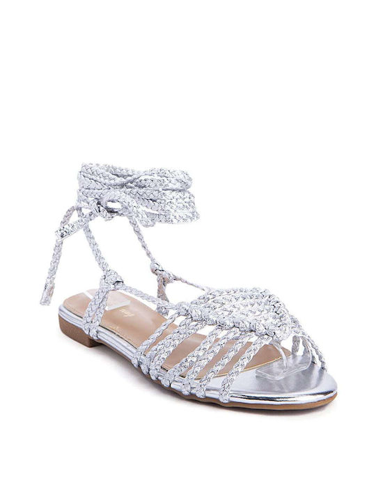 Keep Fred Synthetic Leather Lace-Up Women's Sandals Silver