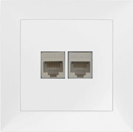 Adeleq Doppelter Netzsteckdose RJ45 mit Rahmen Typ Cat6 in Weiß Farbe 15-02000