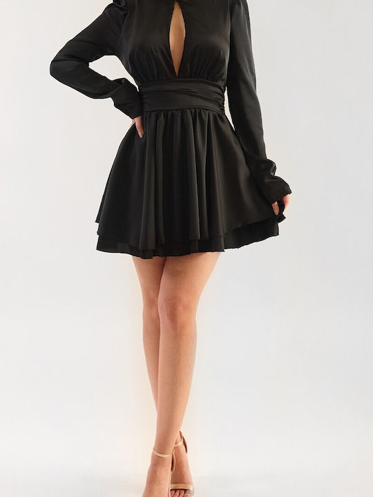 DOT Dress Satin with Ruffle Black