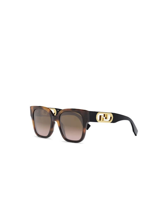 Fendi Women's Sunglasses with Brown Tartaruga Plastic Frame and Brown Gradient Lens FE40063I 53F