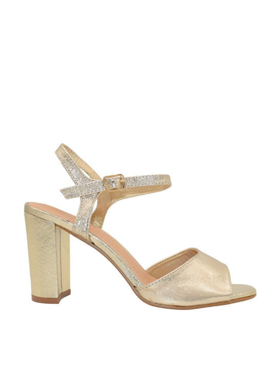 Morena Spain Women's Sandals with Ankle Strap Gold with High Heel