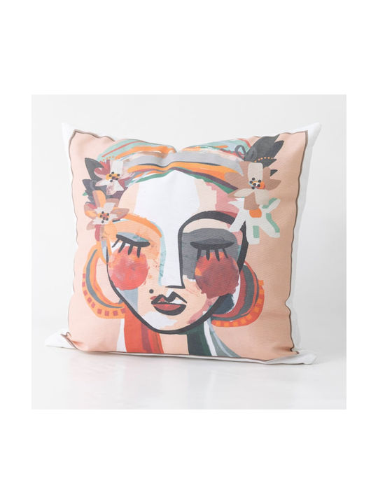 Borea Decorative Pillow Case Printed Design 73 100% Cotton Ecru 45x45cm