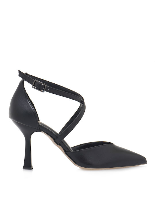 JK London Synthetic Leather Black High Heels