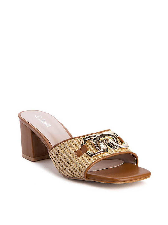 Keep Fred Chunky Heel Leather Mules Brown